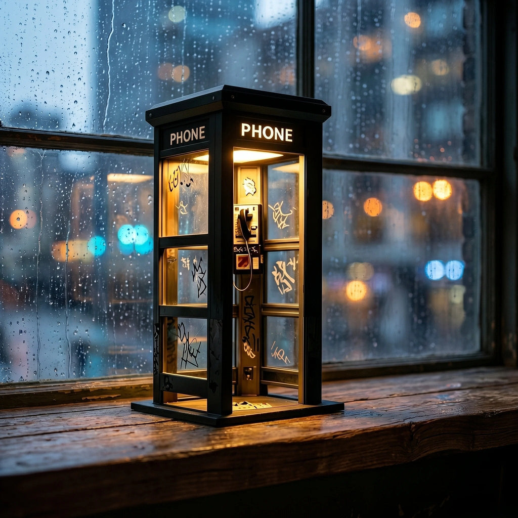 Phone Booth Table Lamp LED Vintage Miniature Night Light Retro Desk Lamp Home Decor