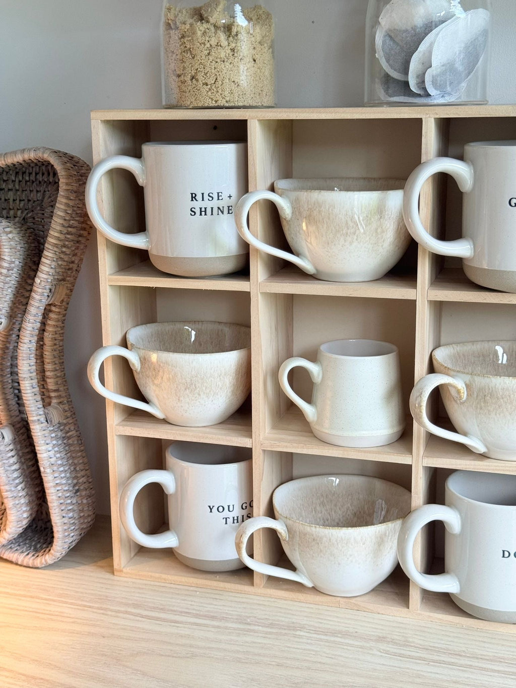 Wooden Mug Display Shelf Unit Kitchen Storage Organiser