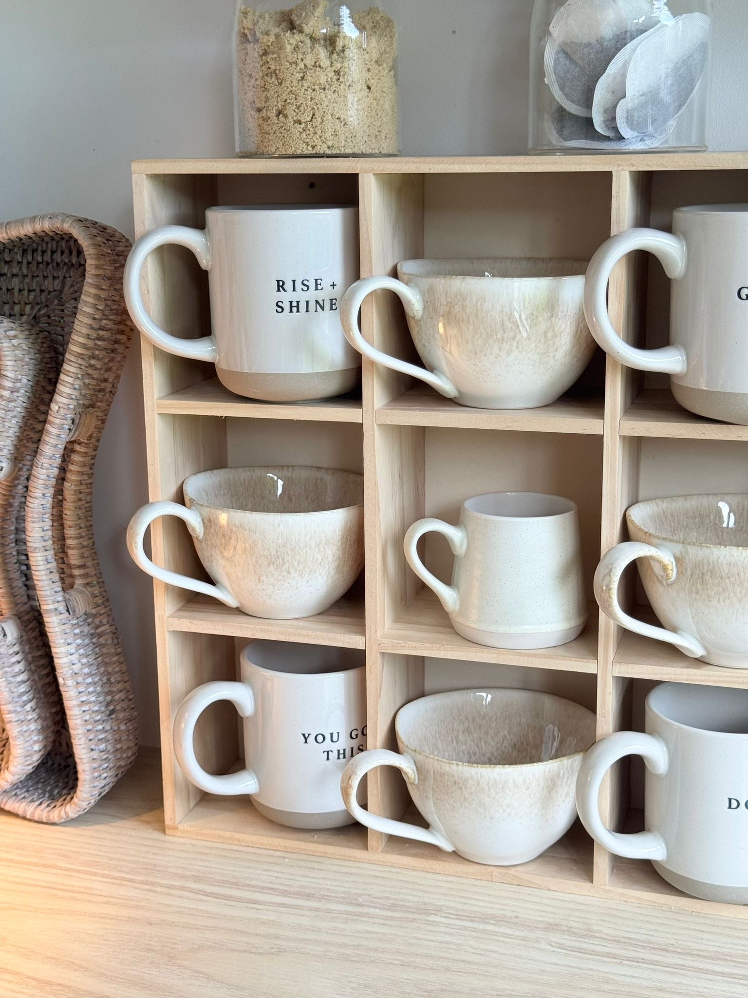 Wooden Mug Display Shelf Unit Kitchen Storage Organiser