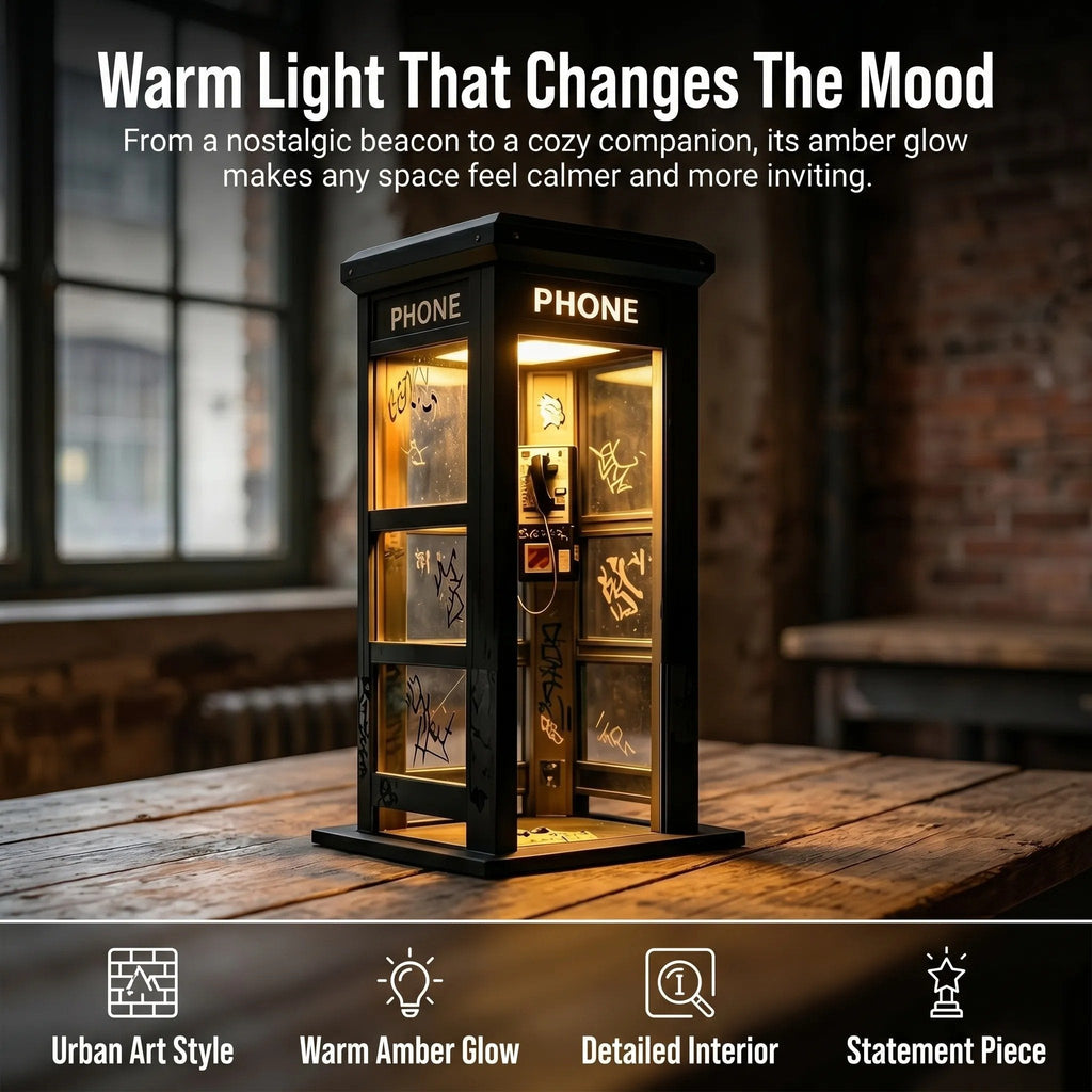 Phone Booth Table Lamp LED Vintage Miniature Night Light Retro Desk Lamp Home Decor