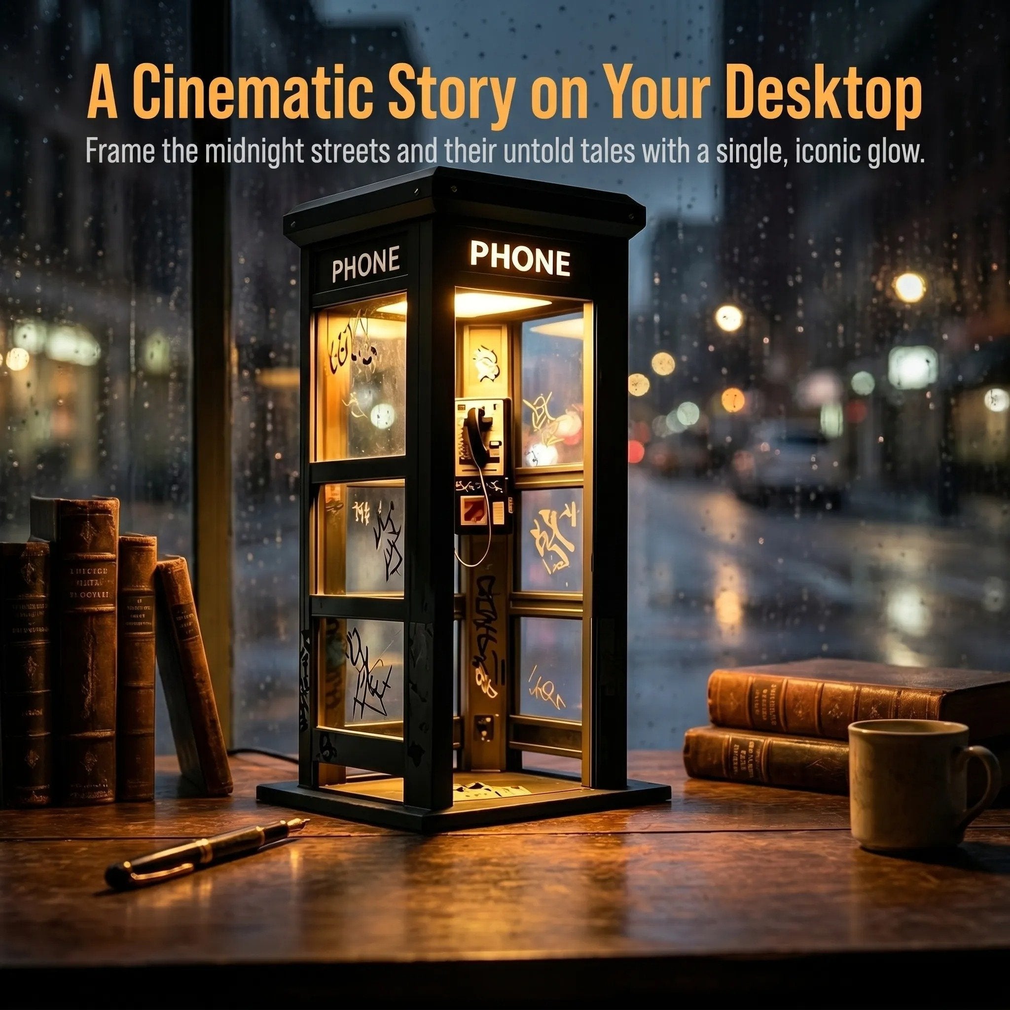 Phone Booth Table Lamp LED Vintage Miniature Night Light Retro Desk Lamp Home Decor