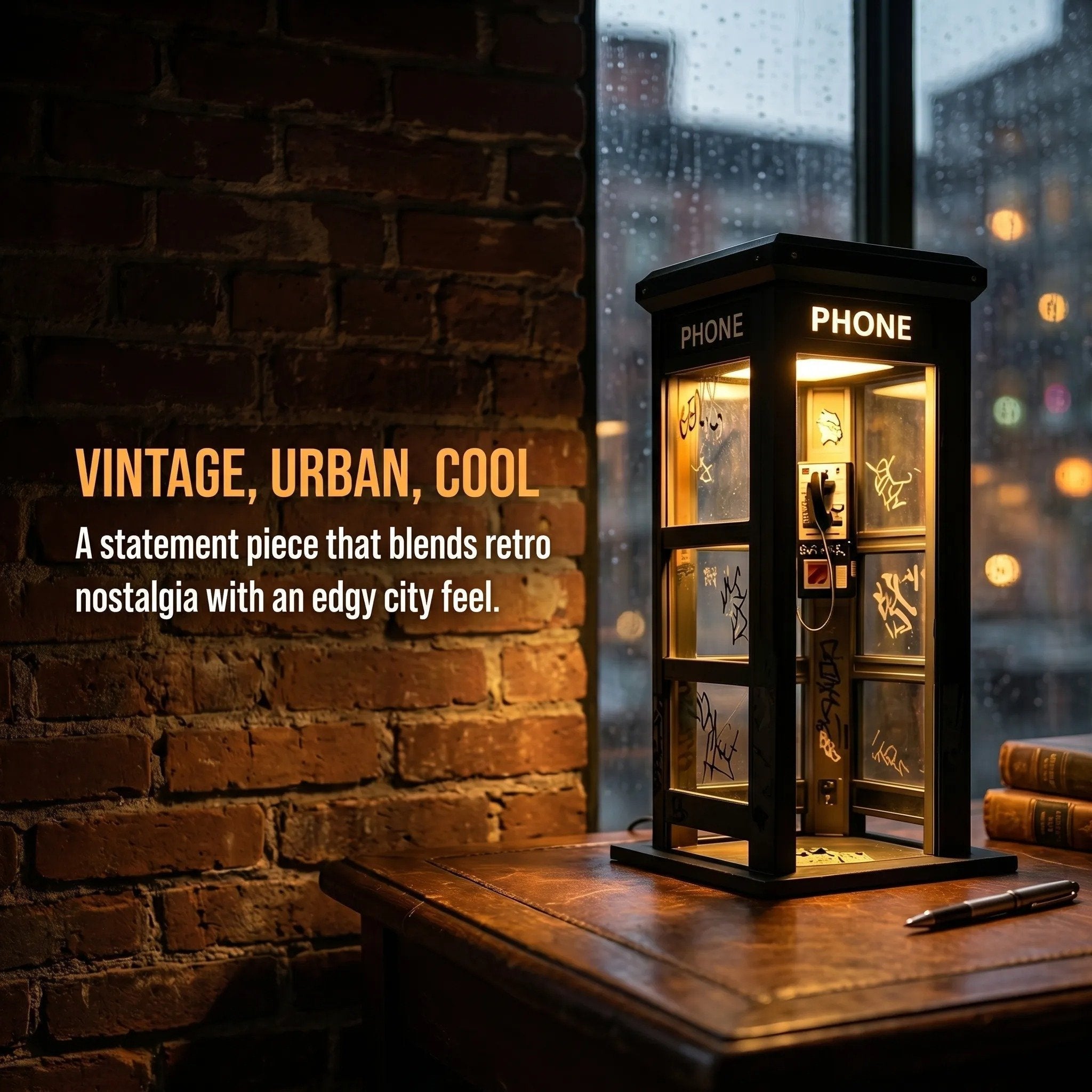 Phone Booth Table Lamp LED Vintage Miniature Night Light Retro Desk Lamp Home Decor