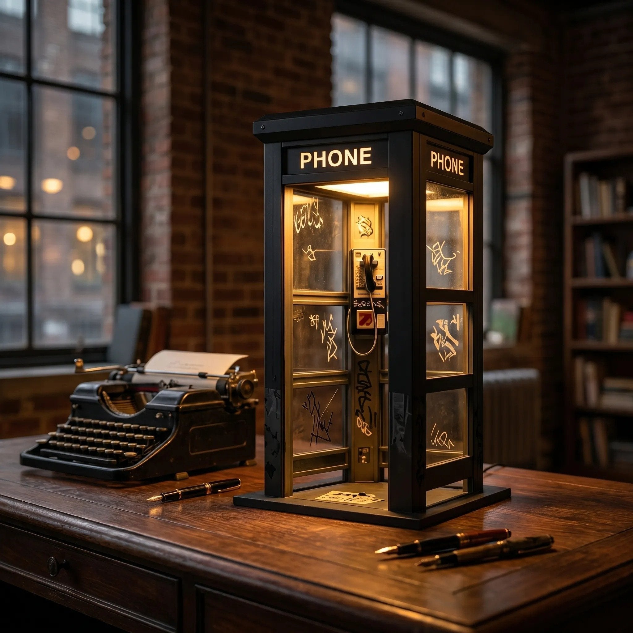 Phone Booth Table Lamp LED Vintage Miniature Night Light Retro Desk Lamp Home Decor