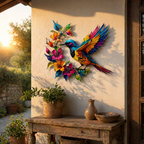 Hummingbird Metal Wall Art Flower Bloom Decorative Sculpture Indoor Garden Wall Decor