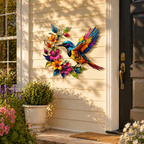 Hummingbird Metal Wall Art Flower Bloom Decorative Sculpture Indoor Garden Wall Decor
