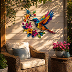 Hummingbird Metal Wall Art Flower Bloom Decorative Sculpture Indoor Garden Wall Decor