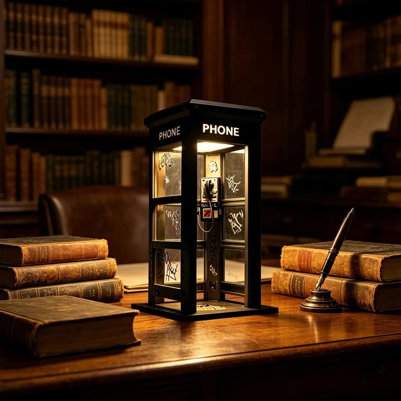 Phone Booth Table Lamp LED Vintage Miniature Night Light Retro Desk Lamp Home Decor