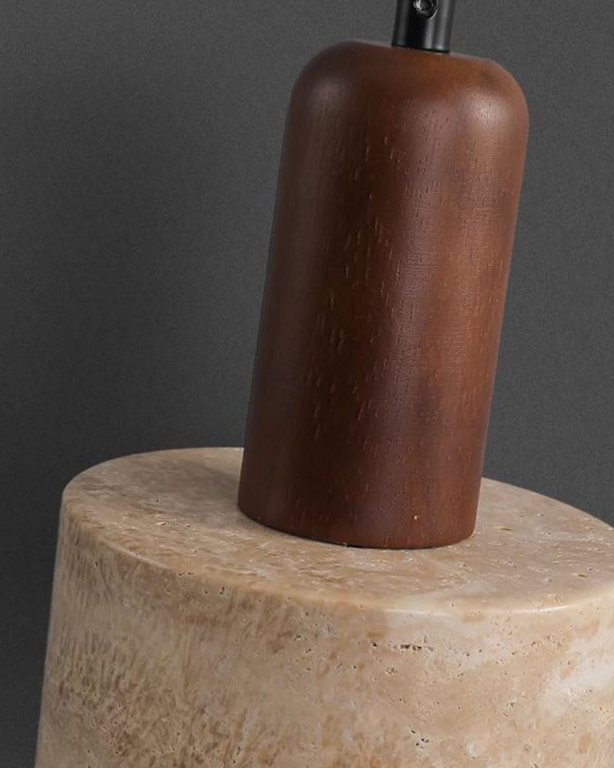 Modern Travertine Wood Cylinder Pendant Light 1-Light