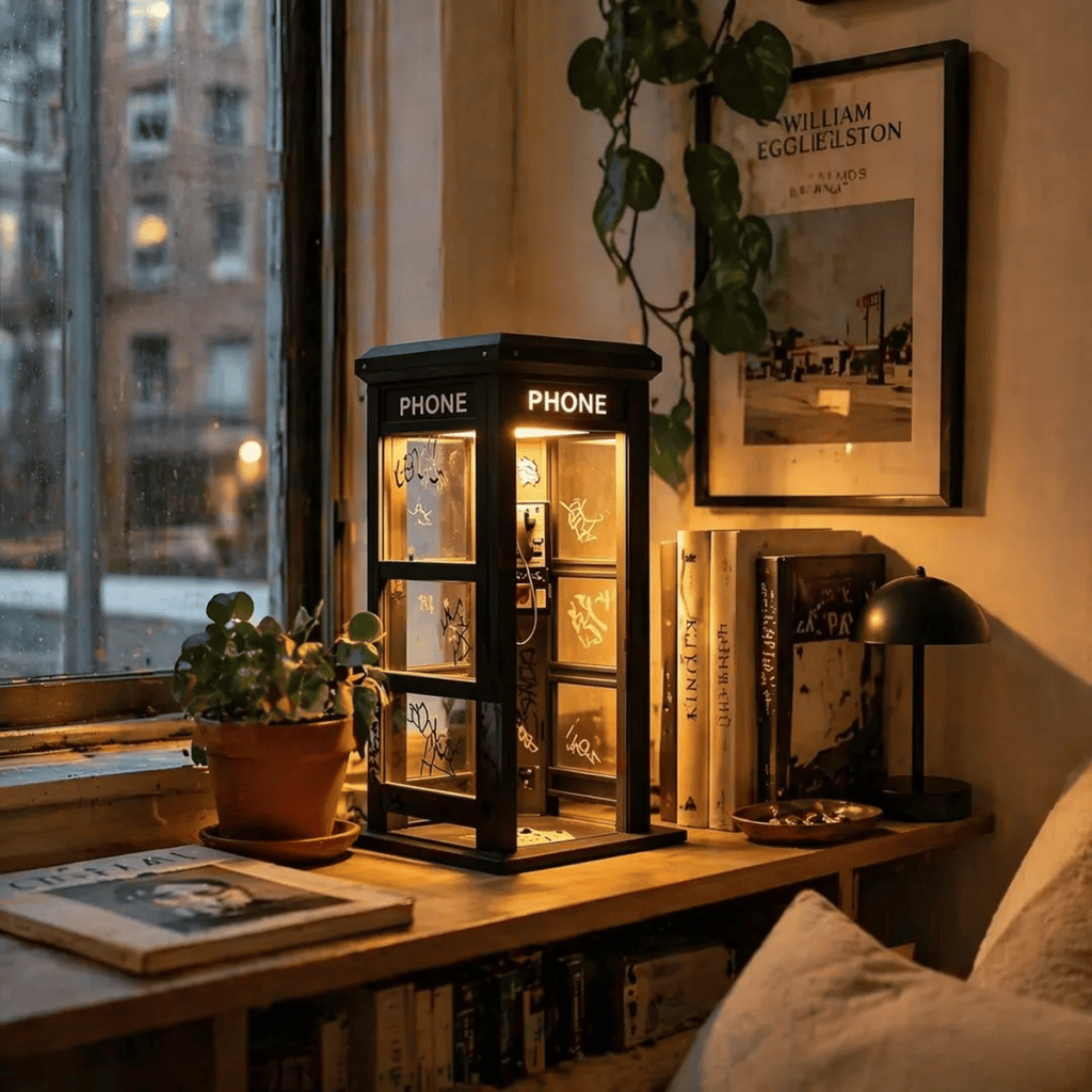 Phone Booth Table Lamp LED Vintage Miniature Night Light Retro Desk Lamp Home Decor