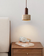 Modern Travertine Wood Cylinder Pendant Light 1-Light