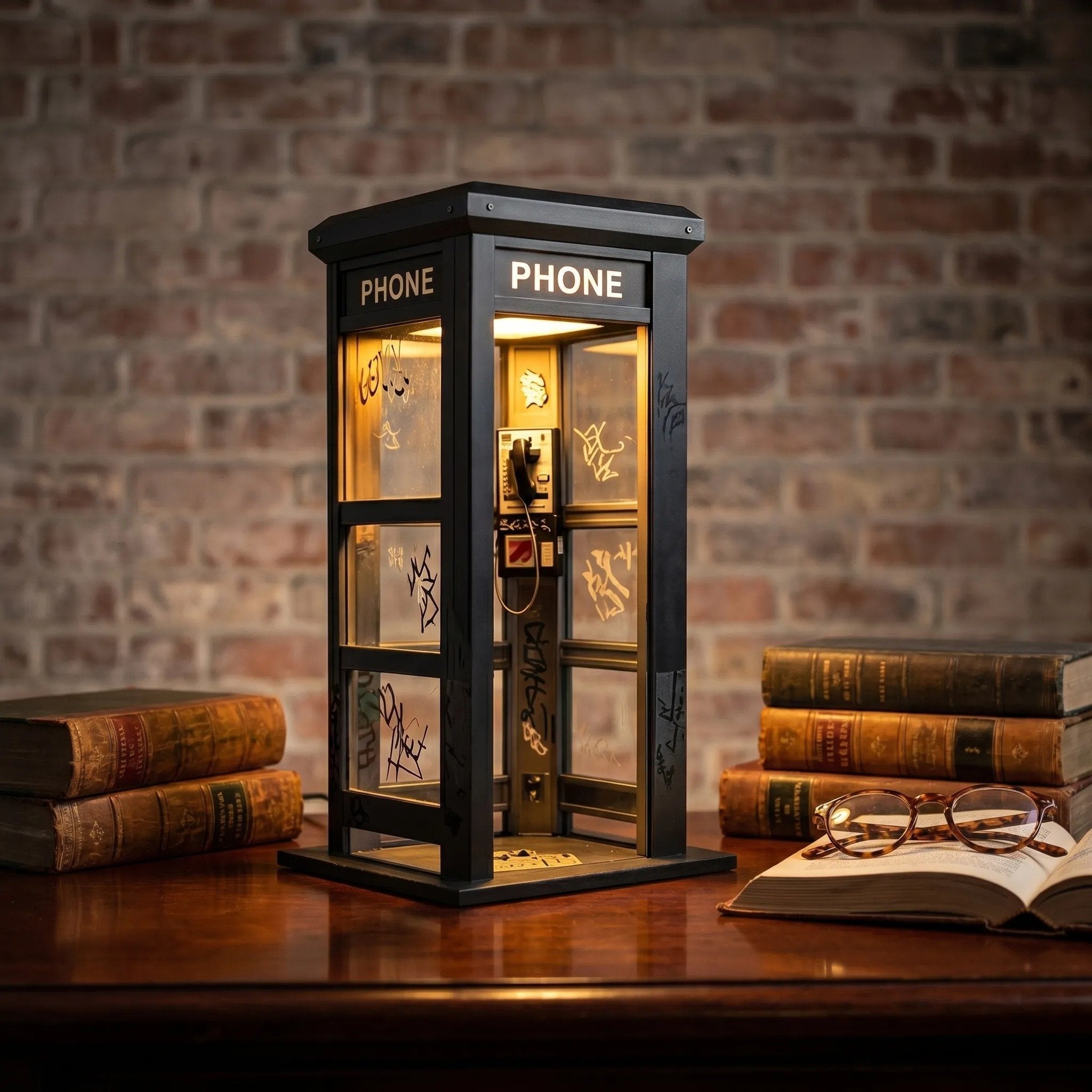Phone Booth Table Lamp LED Vintage Miniature Night Light Retro Desk Lamp Home Decor