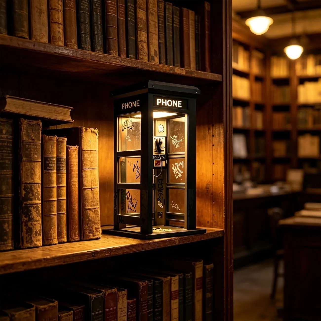 Phone Booth Table Lamp LED Vintage Miniature Night Light Retro Desk Lamp Home Decor