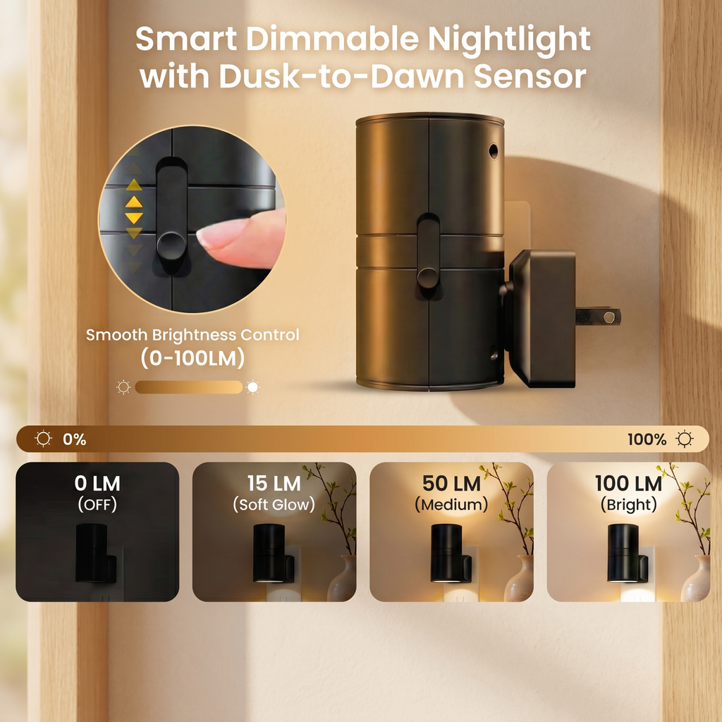 Plug-In Night Light – Dusk to Dawn Dimmable LED Nightlight for Hallway & Bedroom
