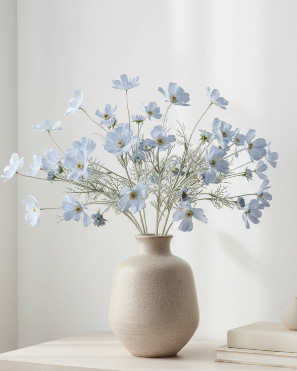 Artificial Ocean Blue Cosmos Flower Stem Faux Floral Decor