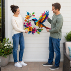 Hummingbird Metal Wall Art Flower Bloom Decorative Sculpture Indoor Garden Wall Decor