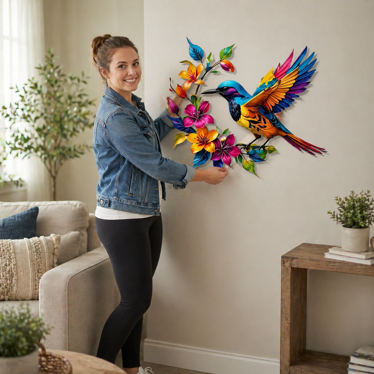 Hummingbird Metal Wall Art Flower Bloom Decorative Sculpture Indoor Garden Wall Decor