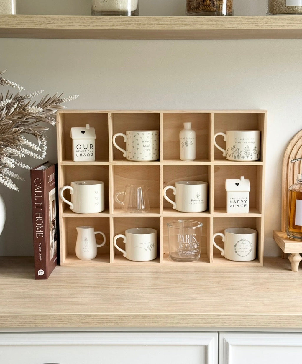 Wooden Mug Display Shelf Unit Kitchen Storage Organiser