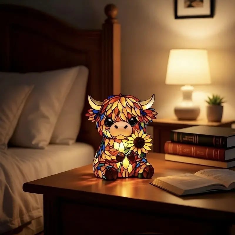 Highland Cow LED Night Light for Kids Bedroom Cute Animal Nursery Desk Lamp