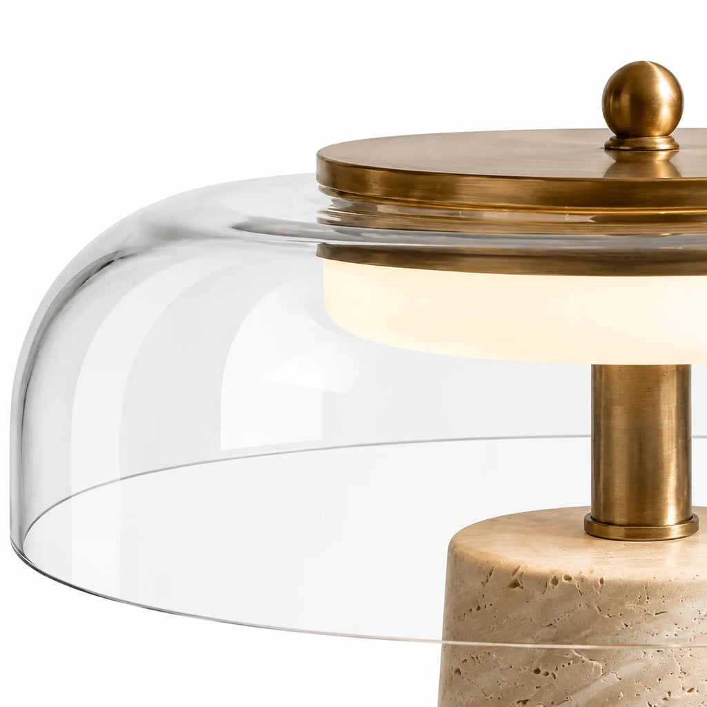 Ryn Wabi‑Sabi Travertine Glass Mushroom Table Light