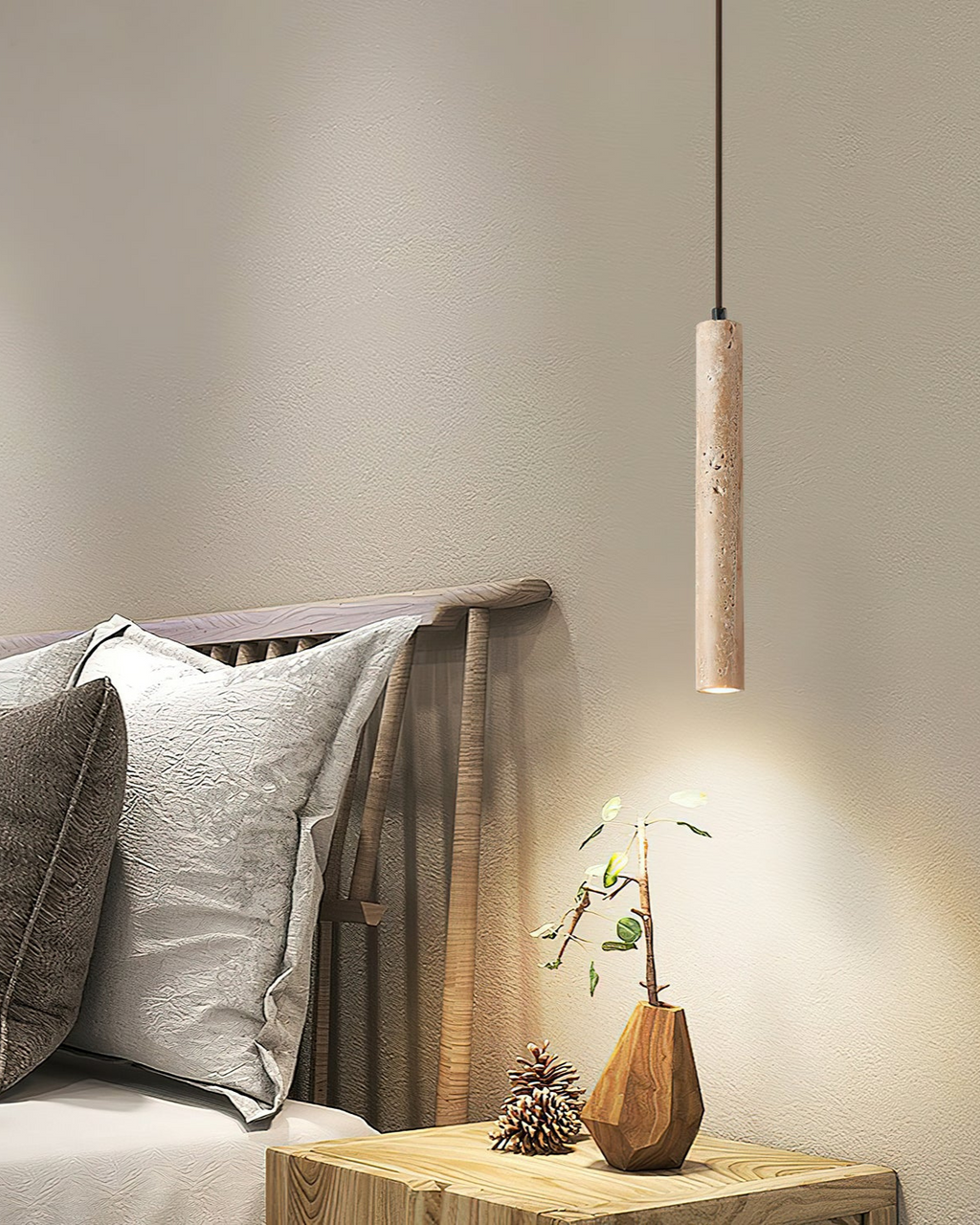Minimalist Travertine Cylinder Pendant Light 1-Light