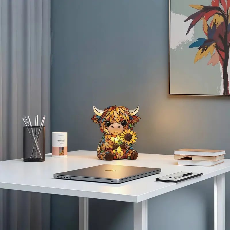 Highland Cow LED Night Light for Kids Bedroom Cute Animal Nursery Desk Lamp
