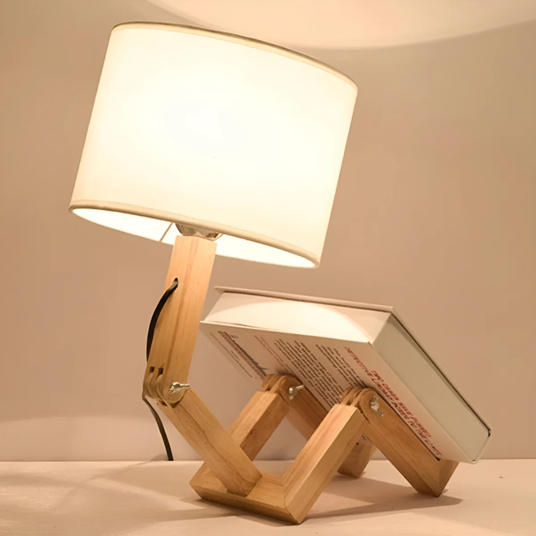 Modern Adjustable Wooden Table Lamp With Fabric Shade 1-Light