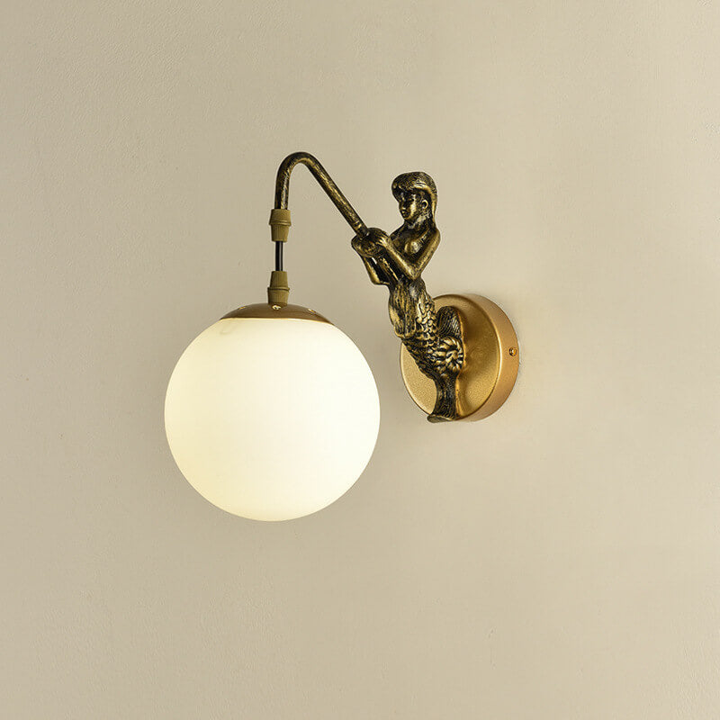 Vintage Glass Globe 1-Light Mermaid Wall Sconce