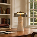 Ryn Wabi‑Sabi Travertine Glass Mushroom Table Light