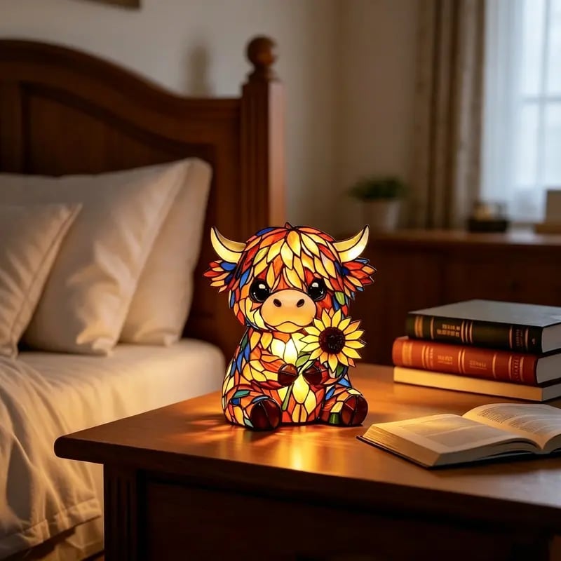 Highland Cow LED Night Light for Kids Bedroom Cute Animal Nursery Desk Lamp