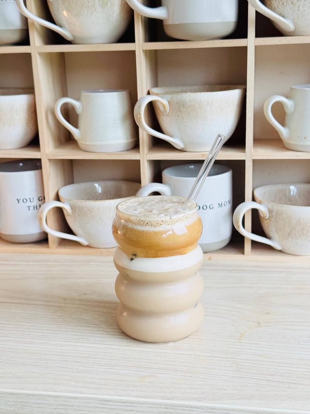 Wooden Mug Display Shelf Unit Kitchen Storage Organiser