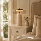 Ryn Wabi‑Sabi Travertine Glass Mushroom Table Light