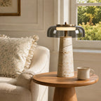 Ryn Wabi‑Sabi Travertine Glass Mushroom Table Light