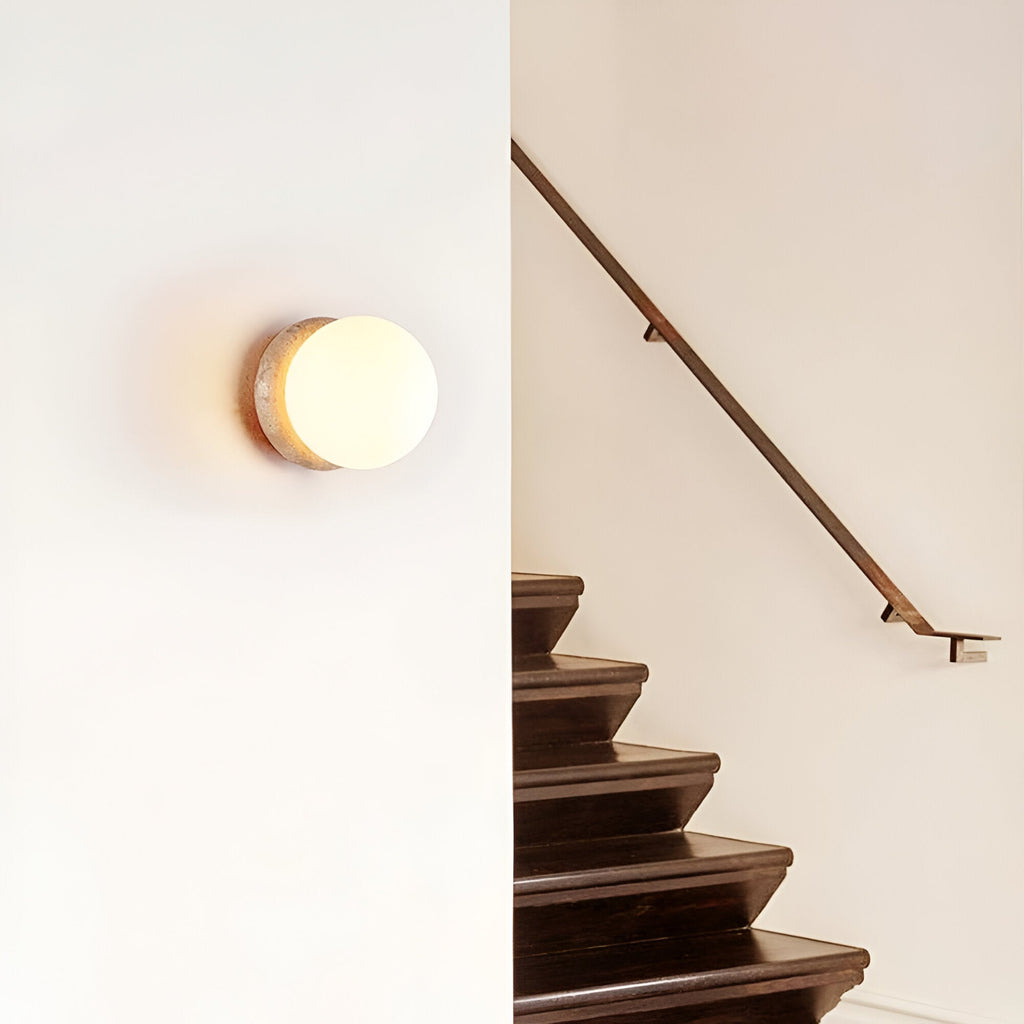 Modern Travertine Stone Round Outdoor Wall Light LED 1-Light