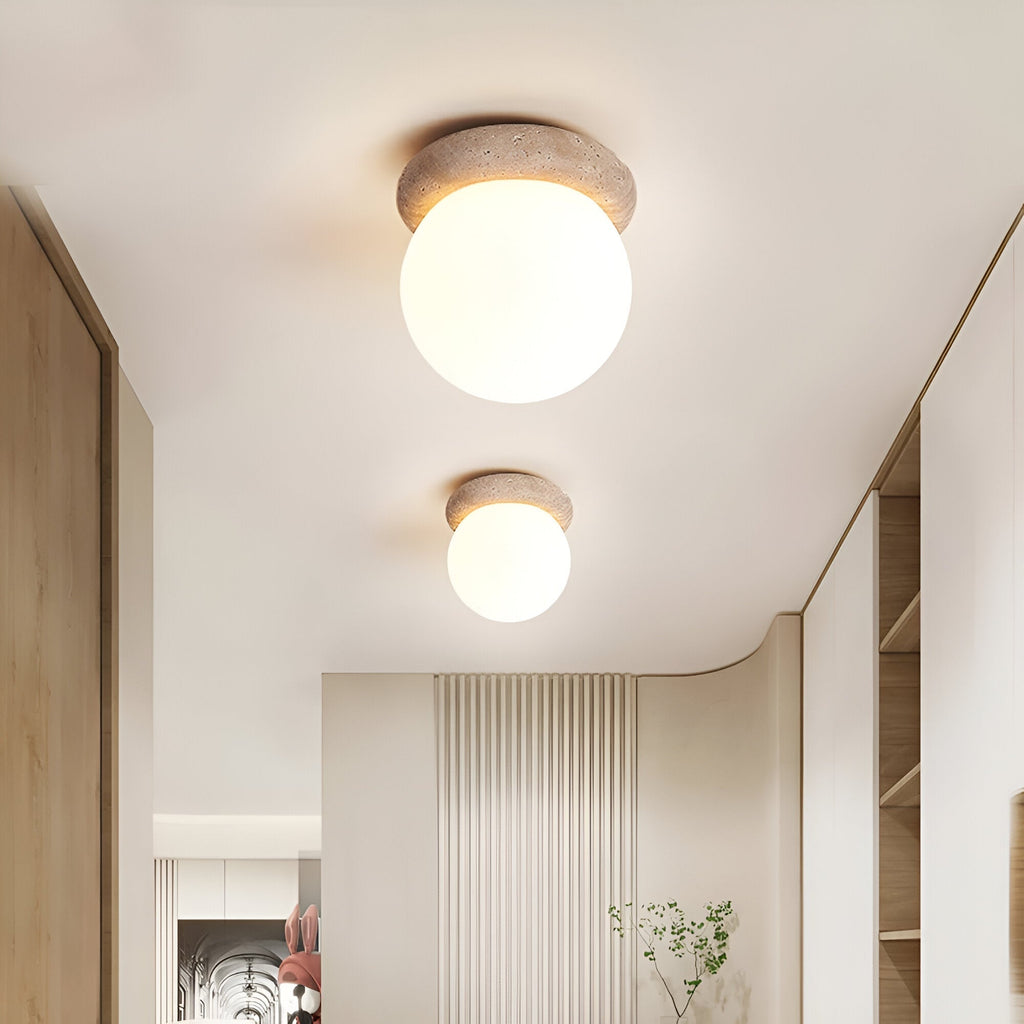 Modern Travertine Stone Round Outdoor Wall Light LED 1-Light
