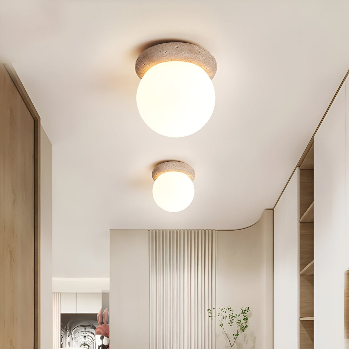 Modern Travertine Stone Round Outdoor Wall Light LED 1-Light
