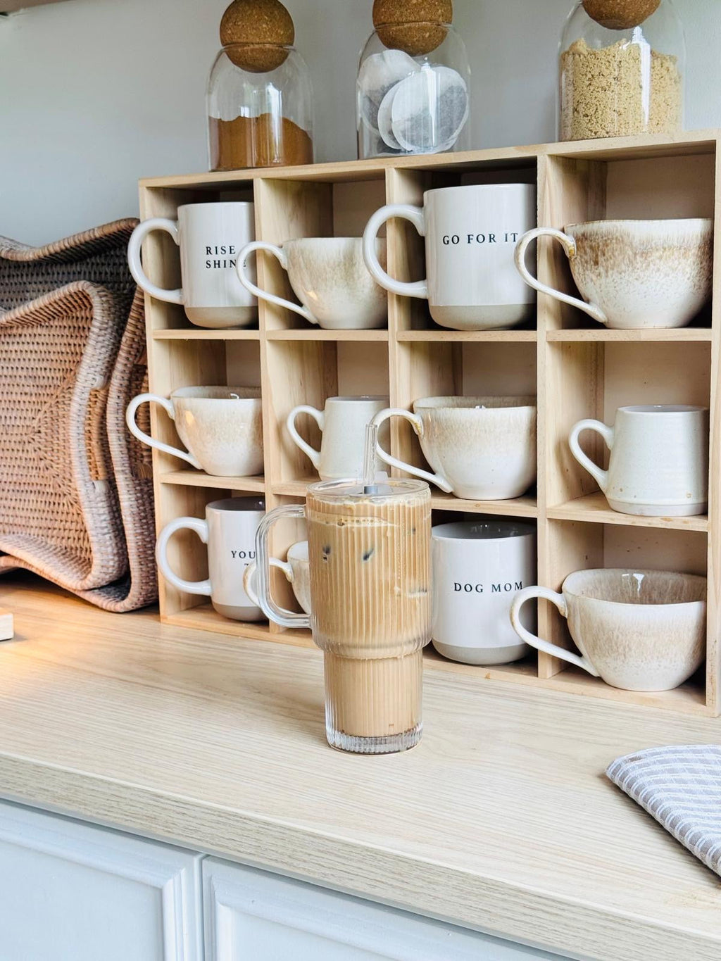 Wooden Mug Display Shelf Unit Kitchen Storage Organiser