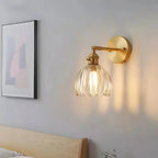 Vintage Brass Tulip Glass Wall Sconce 1-Light