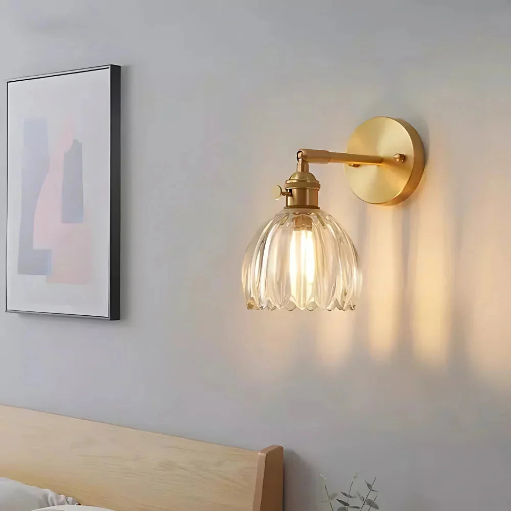 Vintage Brass Tulip Glass Wall Sconce 1-Light