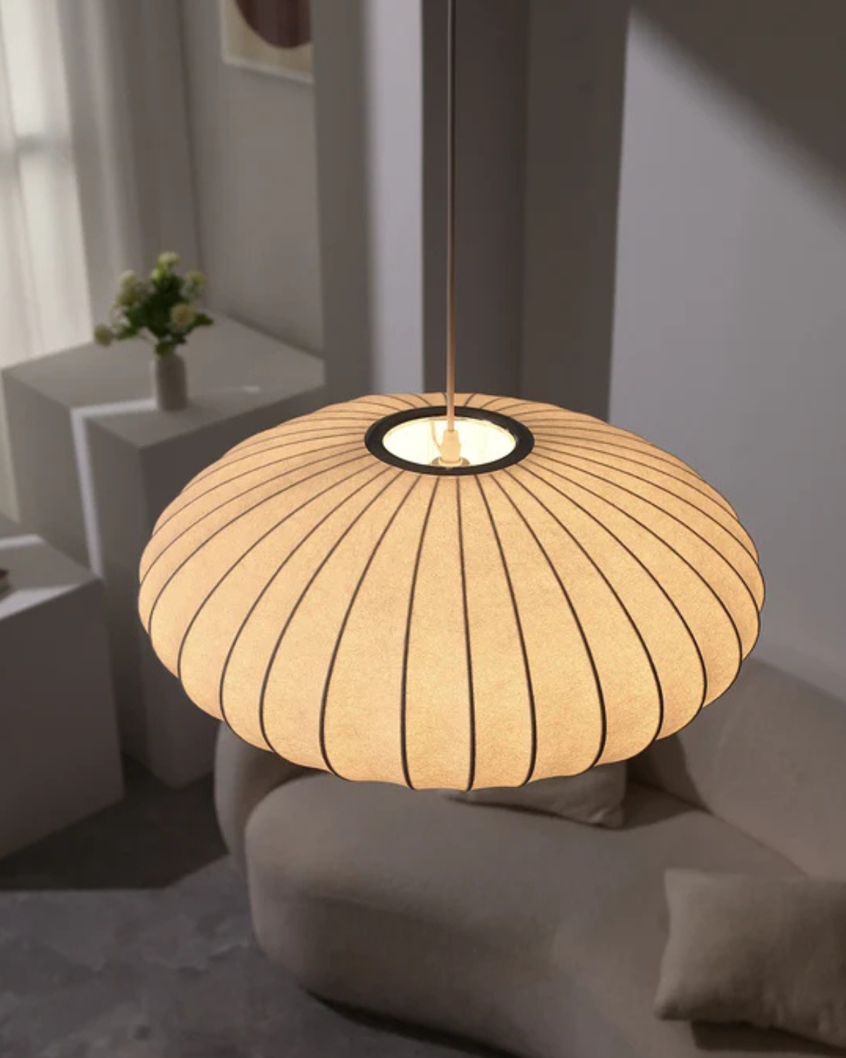 Japanese Fabric Round Pendant 1-Light