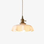 French Ruffled Glass Brass Pendant Light 1-Light
