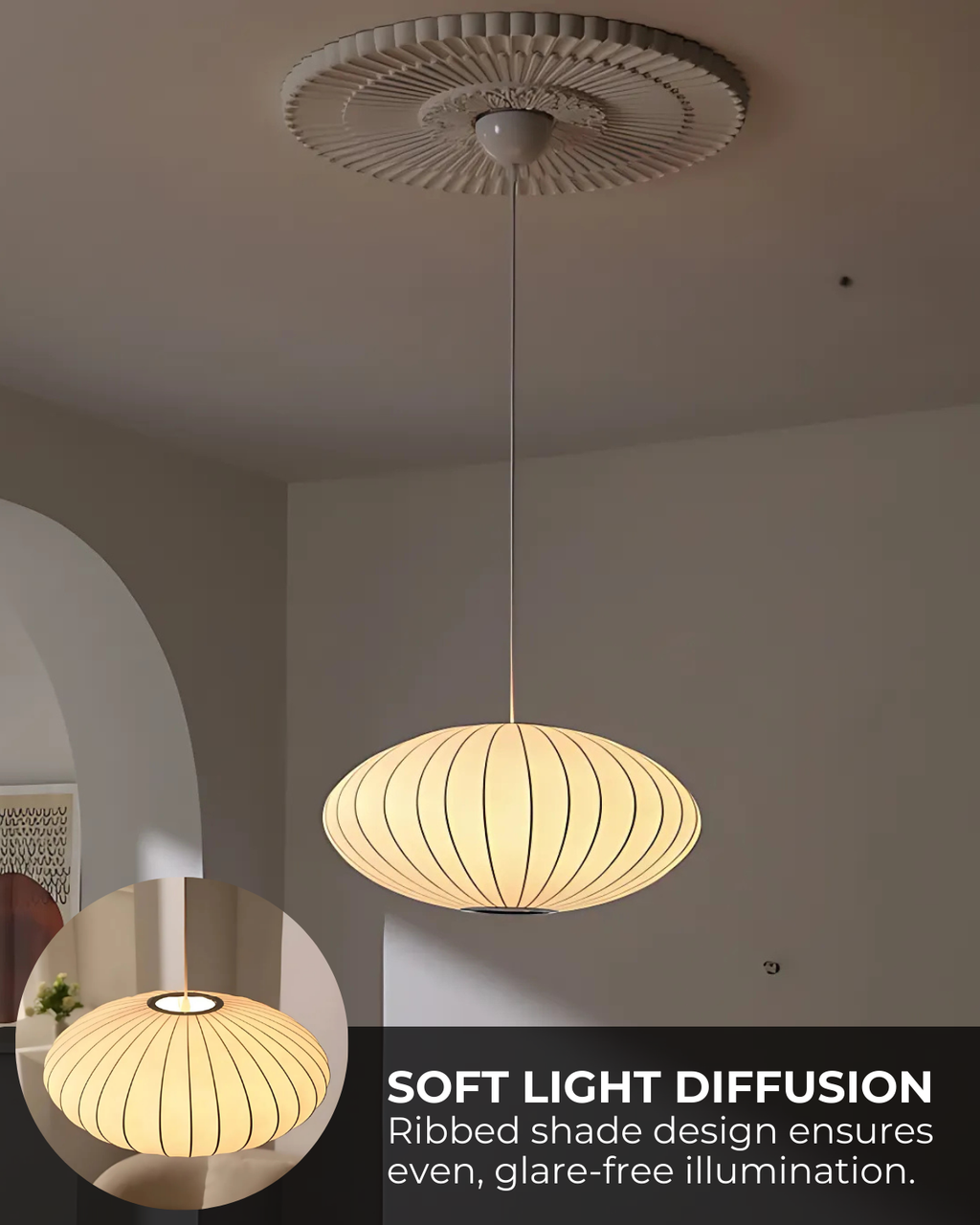 Japanese Fabric Round Pendant 1-Light