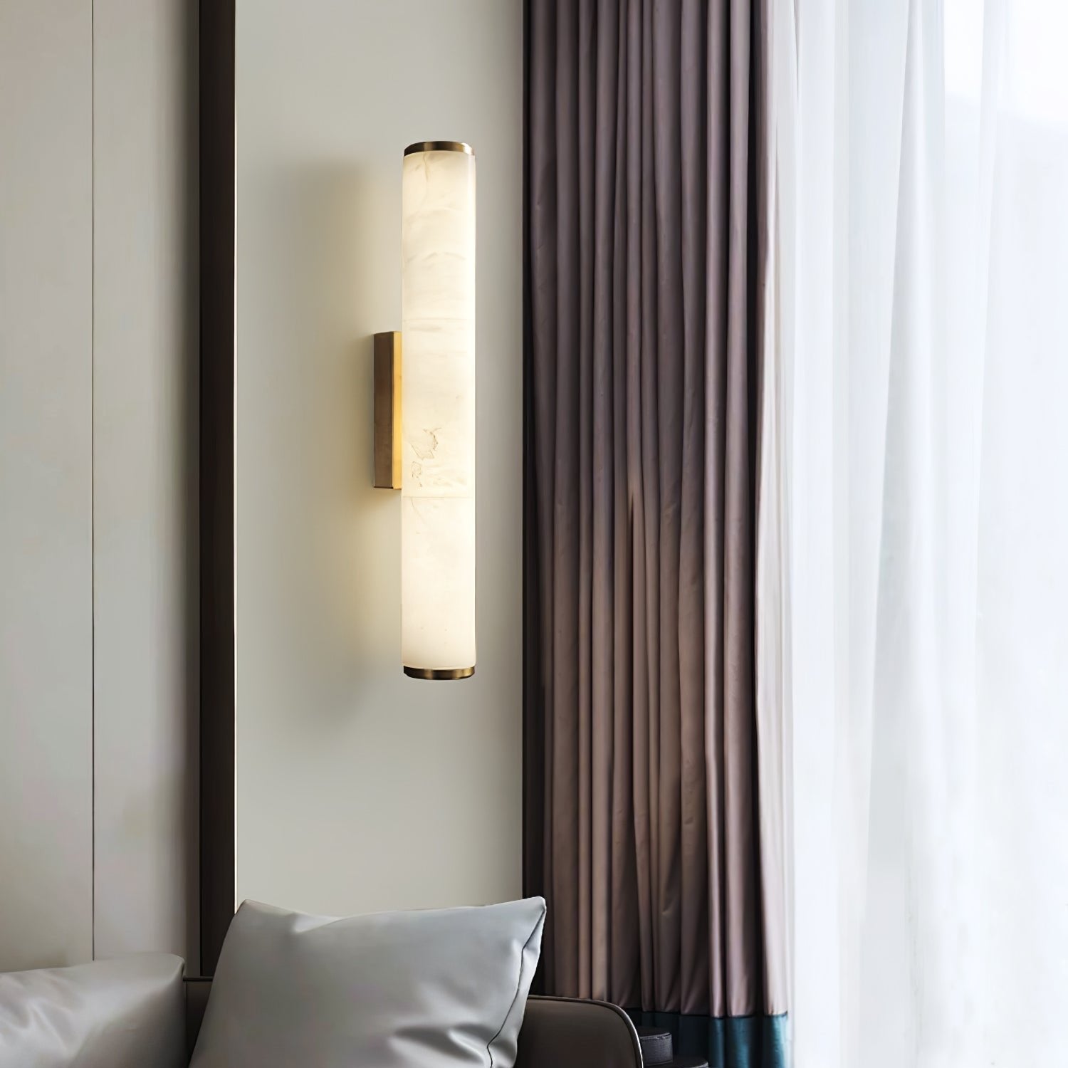 Modern Minimalist Spanish Marble & Copper LED Wall Sconce – Luxury Stone Wall Light 1-Light