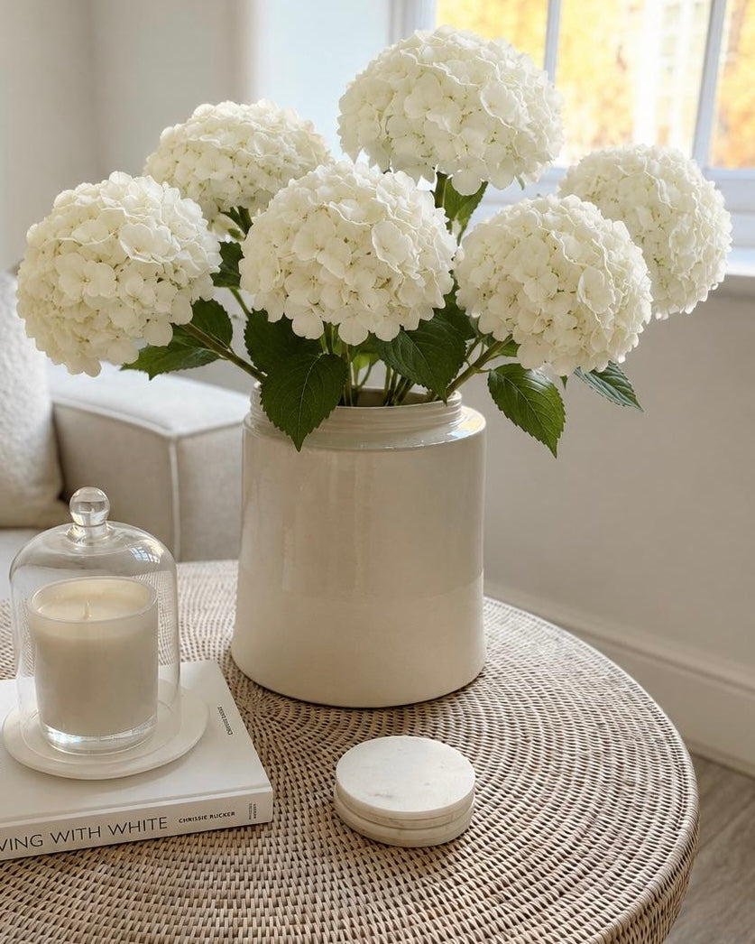 Artificial Tall Soft White Hydrangea Stem Faux Flower