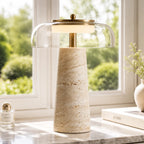 Ryn Wabi‑Sabi Travertine Glass Mushroom Table Light