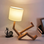 Modern Adjustable Wooden Table Lamp With Fabric Shade 1-Light