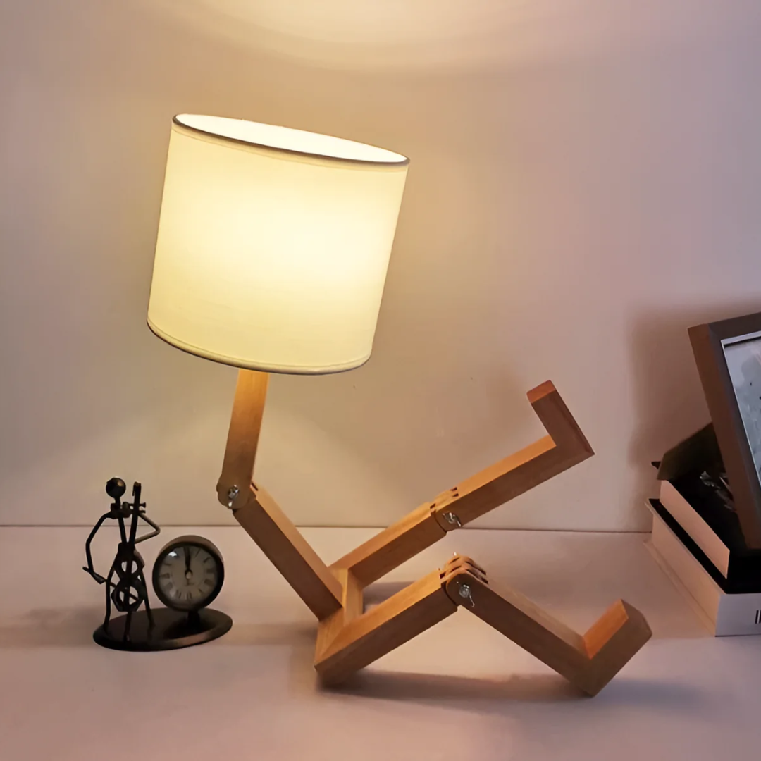 Modern Adjustable Wooden Table Lamp With Fabric Shade 1-Light