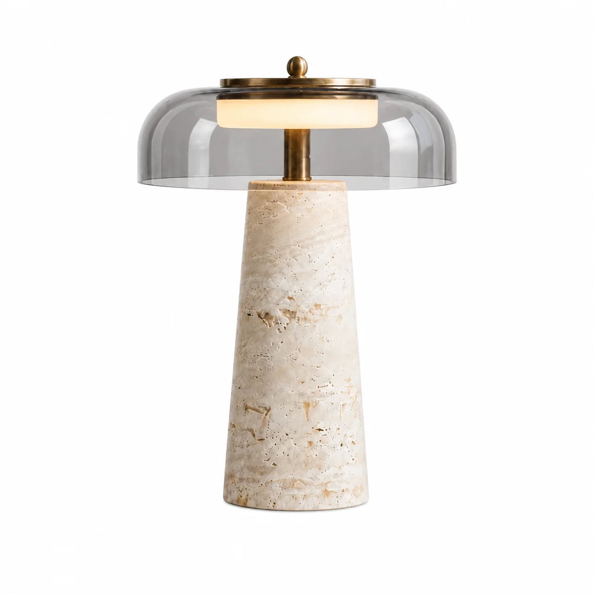 Ryn Wabi‑Sabi Travertine Glass Mushroom Table Light