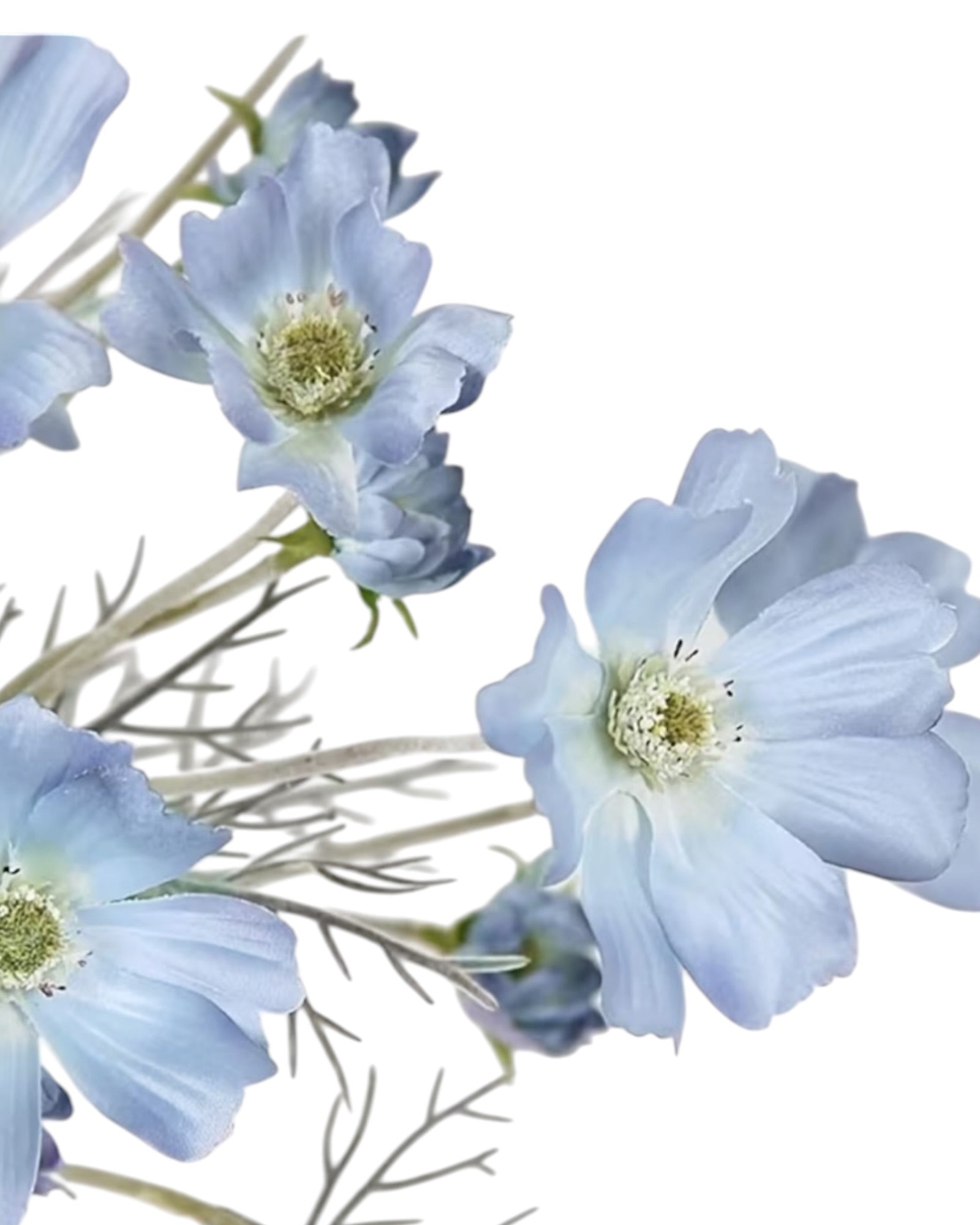 Artificial Ocean Blue Cosmos Flower Stem Faux Floral Decor