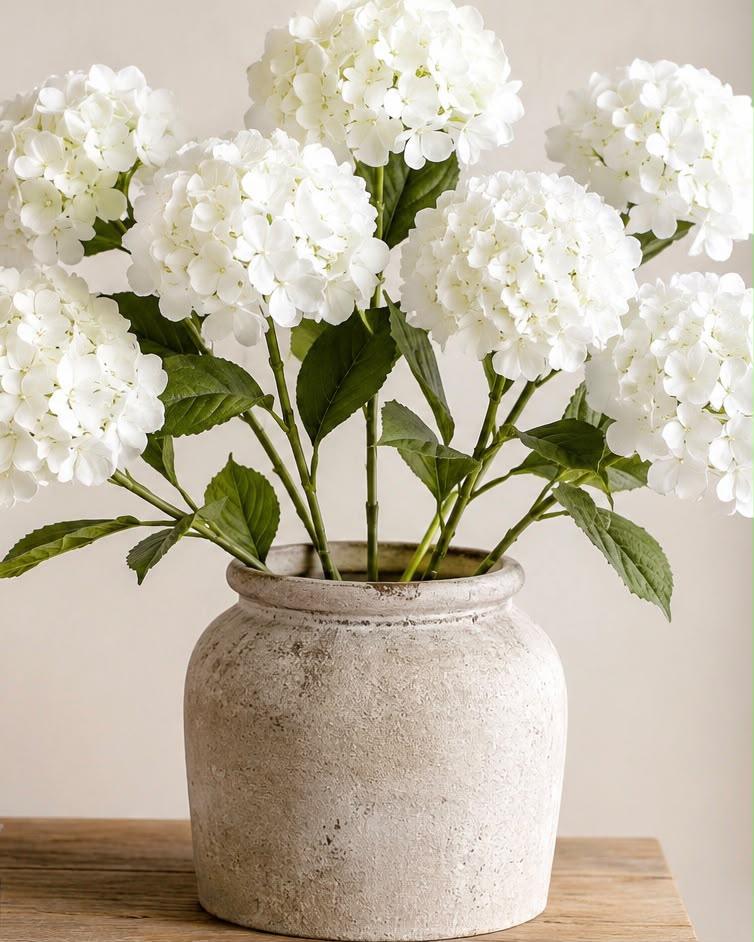 Artificial Tall Soft White Hydrangea Stem Faux Flower