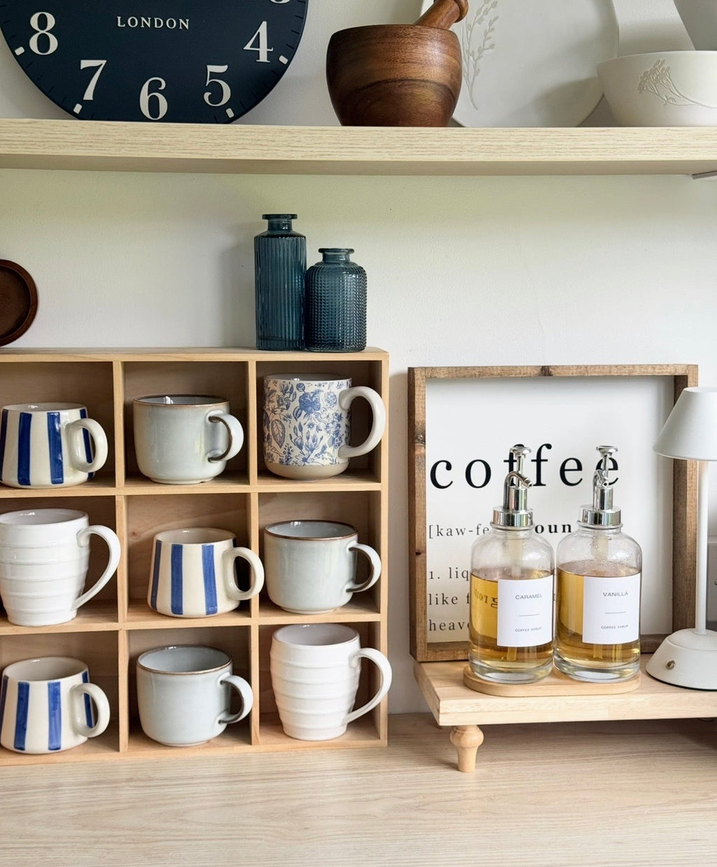 Wooden Mug Display Shelf Unit Kitchen Storage Organiser